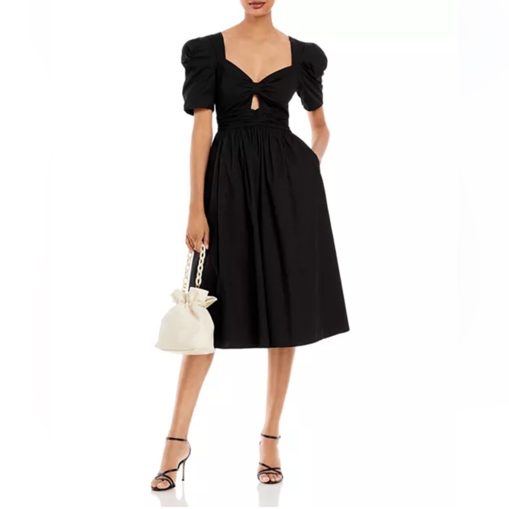 Aqua Black Midi Dress with Puff Sleeves